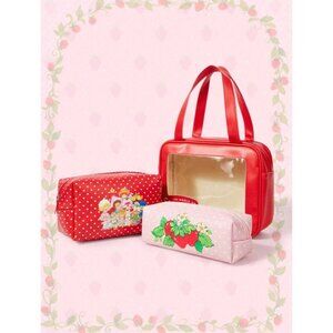 Strawberry Shortcake 3-Piece Cosmetic Bag Set Large Capacity Travel Makeup